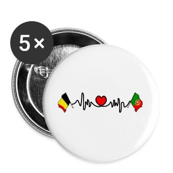 Cardio heart Drapeau de la Belgique, drapeau du Portugal - Lot de 5 grands badges (56 mm) - blanc - Devant