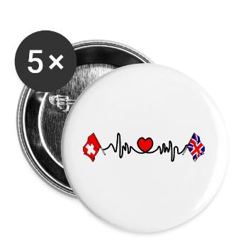 Cardio heart Flag Switzerland, flag England - Buttons large 2.2''/56 mm (5-pack) - white - Front
