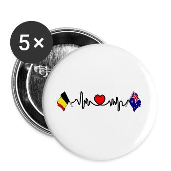 Cardio-Herz Flagge Belgien, Flagge Australien - Buttons groß 56 mm (5er Pack) - Weiß - Vorne