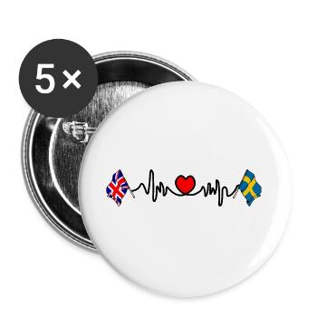 Cardio heart Drapeau Angleterre, drapeau Suède - Lot de 5 grands badges (56 mm) - blanc - Devant