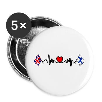 Cardio heart Flag England, flag Finland - Buttons large 2.2''/56 mm (5-pack) - white - Front