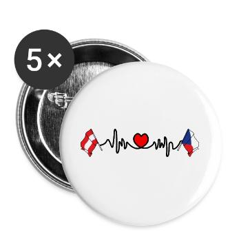 Cardio heart Drapeau Autriche, drapeau République tchèque - Lot de 5 grands badges (56 mm) - blanc - Devant