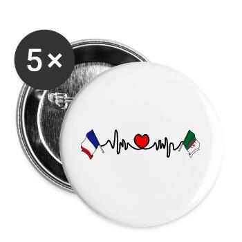 Cardio-Herz Flagge Frankreich, Flagge Algerien - Buttons groß 56 mm (5er Pack) - Weiß - Vorne