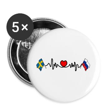 Cardio-Herz Flagge Schweden, Flagge Russland - Buttons groß 56 mm (5er Pack) - Weiß - Vorne