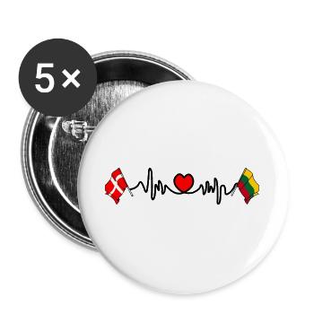 Cardio-Herz Flagge Dänemark, Flagge Litauen - Buttons groß 56 mm (5er Pack) - Weiß - Vorne