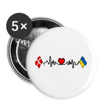 Cardio heart Flag Denmark, flag Ukraine - Buttons large 2.2''/56 mm (5-pack) - white - Front