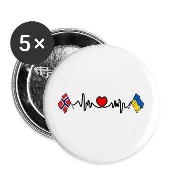 Cardio heart Drapeau Norvège, drapeau Ukraine - Lot de 5 grands badges (56 mm) - blanc - Devant