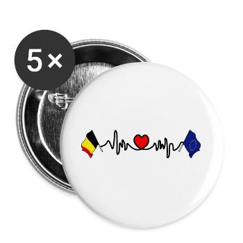 Cardio-Herz Flagge Belgien, Europa - Buttons groß 56 mm (5er Pack) - Weiß - Vorne