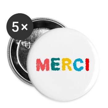 MERCI. MAÎTRESSE. MAÎTRE. MERCI MAÎTRESSE - Lot de 5 grands badges (56 mm) - blanc - Devant