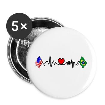 Cardio Heart Flag États-Unis, Brésil - Lot de 5 grands badges (56 mm) - blanc - Devant
