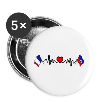 Cardio cœur avec Flag France et drapeau Haïti - Lot de 5 grands badges (56 mm) - blanc - Devant