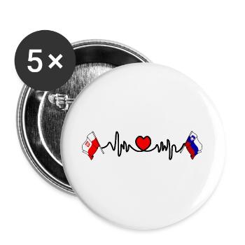 Cardio Herz Flagge Polen, Slowenien - Buttons groß 56 mm (5er Pack) - Weiß - Vorne