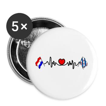 Cardio heart avec Flag Pays-Bas, Frise - Lot de 5 grands badges (56 mm) - blanc - Devant
