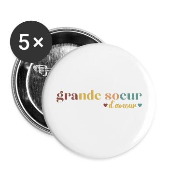 Grande soeur d' amour cadeau pour grande soeur - Lot de 5 grands badges (56 mm) - blanc - Devant