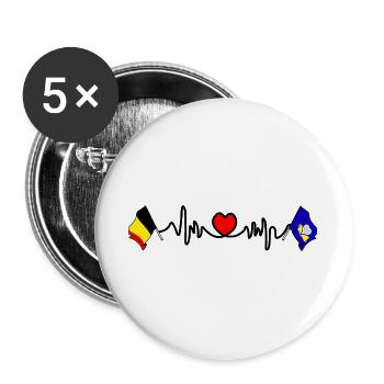 Cardio-Herz-Flagge Belgien, Brüssel - Buttons groß 56 mm (5er Pack) - Weiß - Vorne
