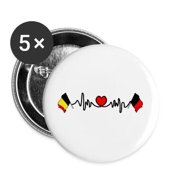 Cardio heart avec Flag Belgium et drapeau Namur - Lot de 5 grands badges (56 mm) - blanc - Devant