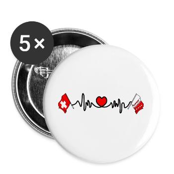 Cardio heart Flag Switzerland and flag Valais - Buttons large 2.2''/56 mm (5-pack) - white - Front