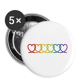 Regenbogen Herzen - Buttons groß 56 mm (5er Pack) - Weiß - Vorne