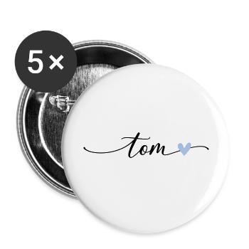Tom Name Calligraphie Police - Lot de 5 grands badges (56 mm) - blanc - Devant