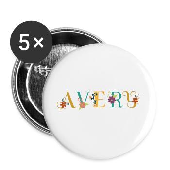 AVERY Namenskunst mit gestickten Blumen - Buttons groß 56 mm (5er Pack) - Weiß - Vorne