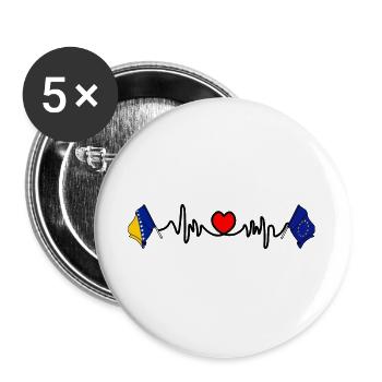 Cardio cœur de la Bosnie-Herzégovine et drapeau de l’Europe - Lot de 5 grands badges (56 mm) - blanc - Devant