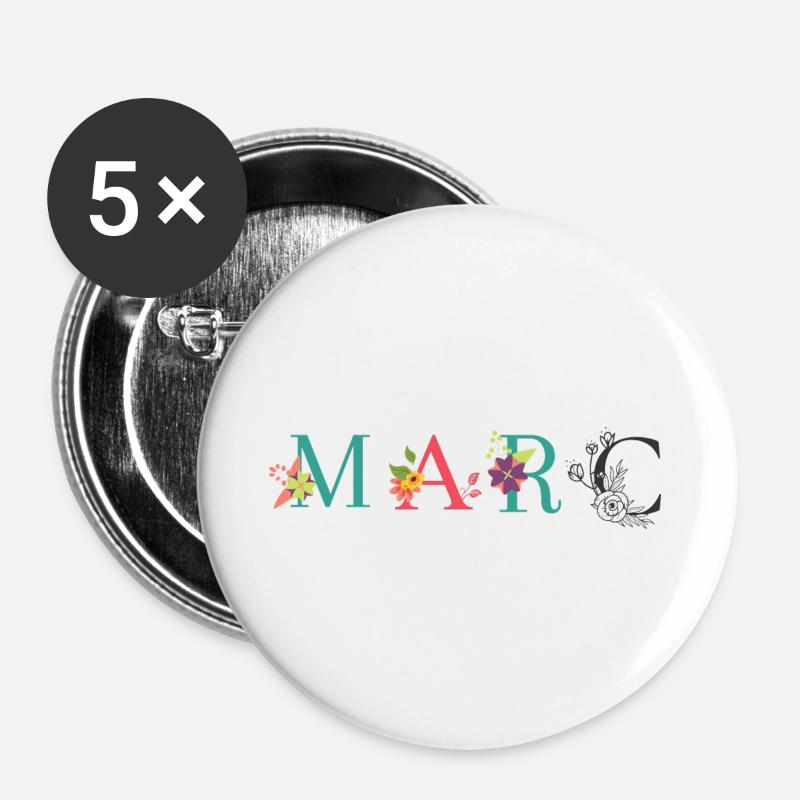MARC Namenskunst mit gestickten Blumen - Buttons groß 56 mm (5er Pack) - Weiß