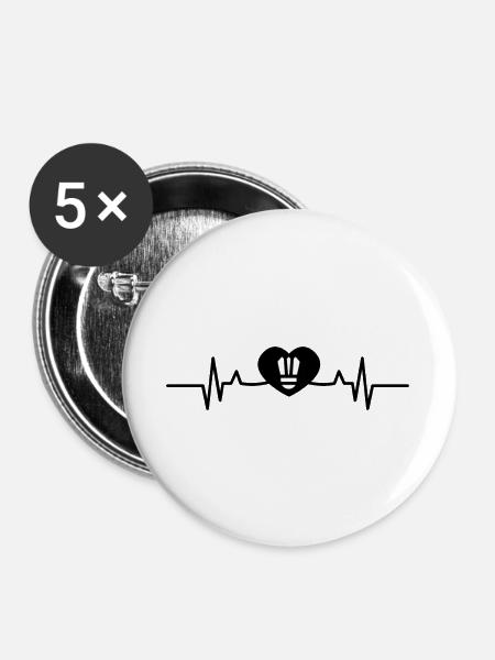 Badminton Herzschlag - Buttons groß 56 mm (5er Pack) - Weiß