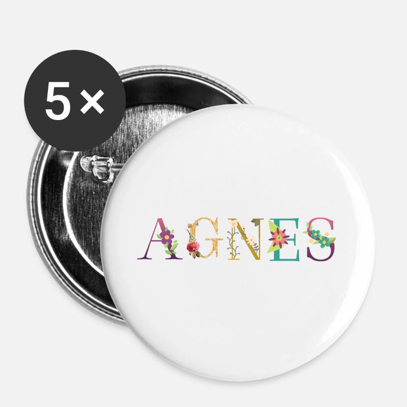 AGNES name decorated with flowers - Buttons large 2.2''/56 mm (5-pack) - white