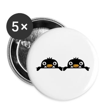 2 penguins friends peeking out from behind the wall Team - Buttons large 2.2''/56 mm (5-pack) - white - Front