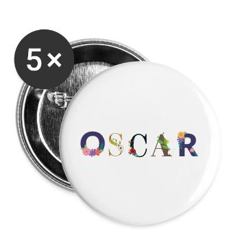 OSCAR Name mit Blumen geschmückt - Buttons groß 56 mm (5er Pack) - Weiß - Vorne