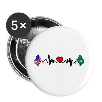 Cardio heart with USA flag and Washington flag - Buttons large 2.2''/56 mm (5-pack) - white - Front