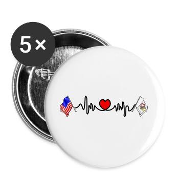 Cardio heart avec drapeau des États-Unis et drapeau de l’Illinois - Lot de 5 grands badges (56 mm) - blanc - Devant