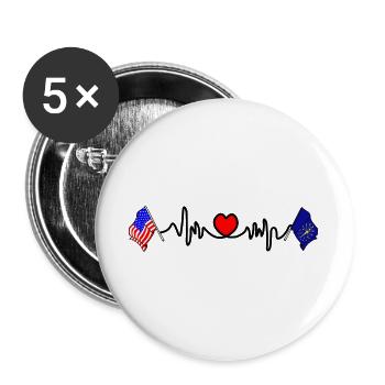 Cardio heart avec drapeau des États-Unis et drapeau de l’Indiana - Lot de 5 grands badges (56 mm) - blanc - Devant