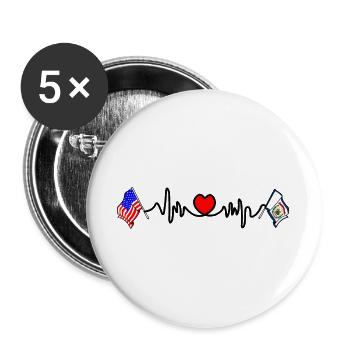 Cardio-Herz mit USA-Flagge und West Virginia-Flagge - Buttons groß 56 mm (5er Pack) - Weiß - Vorne
