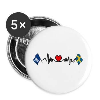 Ligne de fréquence cardiaque avec drapeau Halland et suédois - Lot de 5 grands badges (56 mm) - blanc - Devant