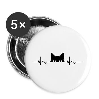 ECG du chat Fréquence cardiaque Battement de cœur - Lot de 5 grands badges (56 mm) - blanc - Devant
