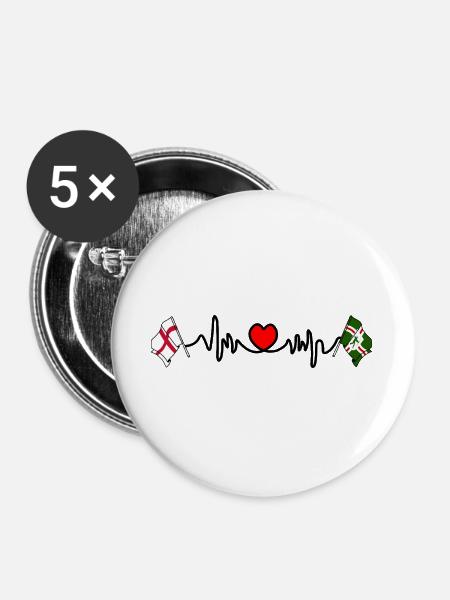 Nottinghamshire & England Herzschlag - Buttons groß 56 mm (5er Pack) - Weiß