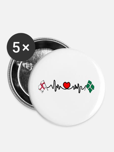 Devon & England Herzschlag - Buttons groß 56 mm (5er Pack) - Weiß
