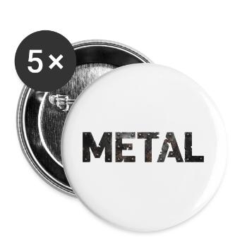 Rostiges Metallbuchstaben-Design - Buttons groß 56 mm (5er Pack) - Weiß - Vorne