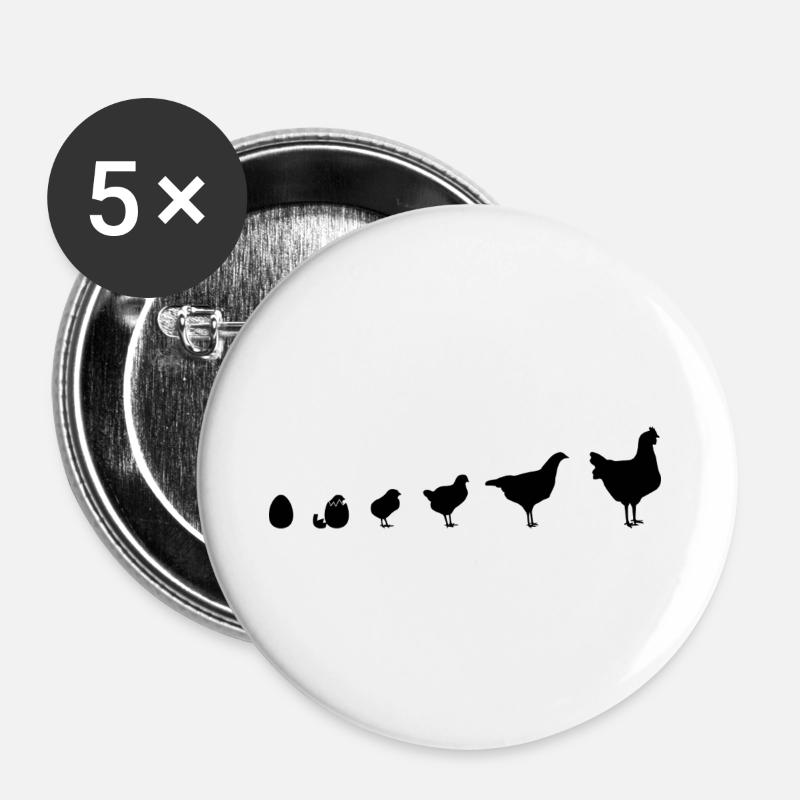 Chicken Fans - Rooster - Rooster - Chick - Egg - Organic - Buttons large 2.2''/56 mm (5-pack) - white
