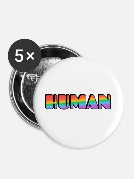Rainbow Human Typografie - Buttons groß 56 mm (5er Pack) - Weiß