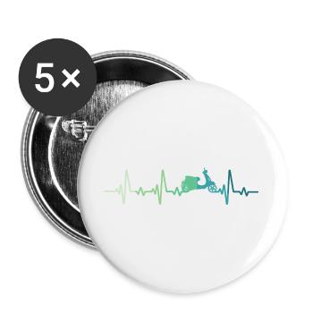 Scooter battement de coeur cyclomoteur roller - Lot de 5 grands badges (56 mm) - blanc - Devant