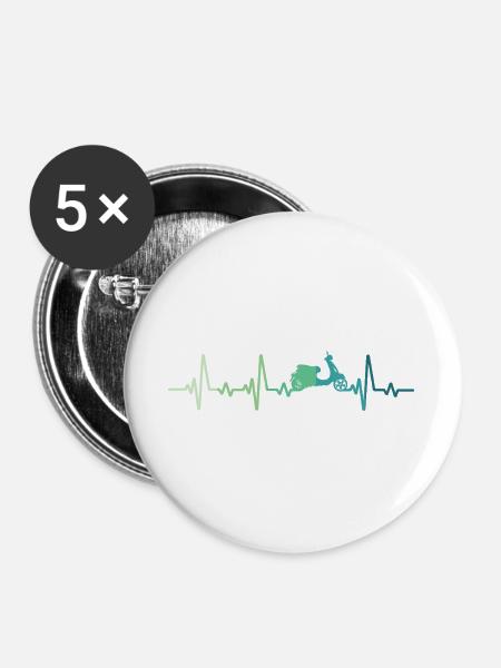 Scooter-Herzschlag-Mopedroller - Buttons groß 56 mm (5er Pack) - Weiß