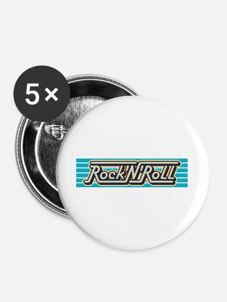 Rock'N'Roll Retro-Typografie-Logo - Buttons groß 56 mm (5er Pack) - Weiß