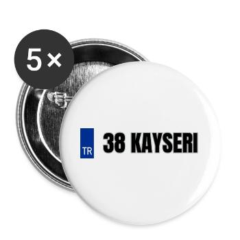 38 Kayseri Kennzeichen | Türkisches Kennzeichen - Buttons groß 56 mm (5er Pack) - Weiß - Vorne