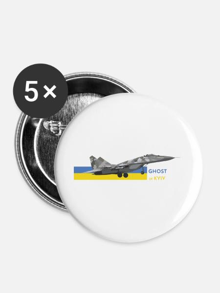 UKRAINE: Geist von Kiew Kampfjet - Buttons groß 56 mm (5er Pack) - Weiß
