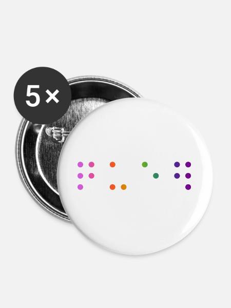 Queer-Kontraktierte Braille - Buttons groß 56 mm (5er Pack) - Weiß