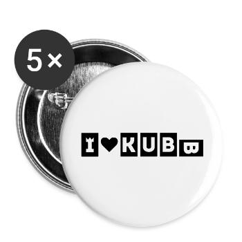 I LOVE KUBB - T-Shirt für KUBB-Spieler - Buttons groß 56 mm (5er Pack) - Weiß - Vorne