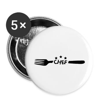 fourchette chef - Lot de 5 grands badges (56 mm) - blanc - Devant