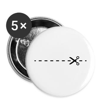 hier_aufschneiden - ciseaux - cisaillement - Lot de 5 grands badges (56 mm) - blanc - Devant